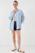 20126 Oversize Keten Gömlek - Mavi resmi
